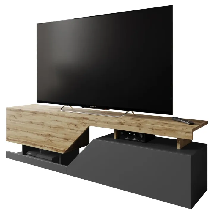 Mobile porta TV 160x46h cm design moderno rovere antracite Modesta