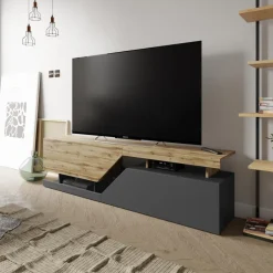 Mobile porta TV 160x46h cm design moderno rovere antracite Modesta