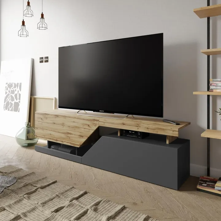 Mobile porta TV 160x46h cm design moderno rovere antracite Modesta