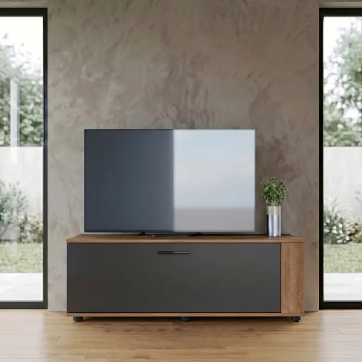 Mobile porta tv 122x40h cm estensibile e trasformabile in angolare noce antracite Venezia