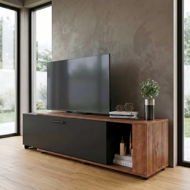 Mobile porta tv 122x40h cm estensibile e trasformabile in angolare noce antracite Venezia