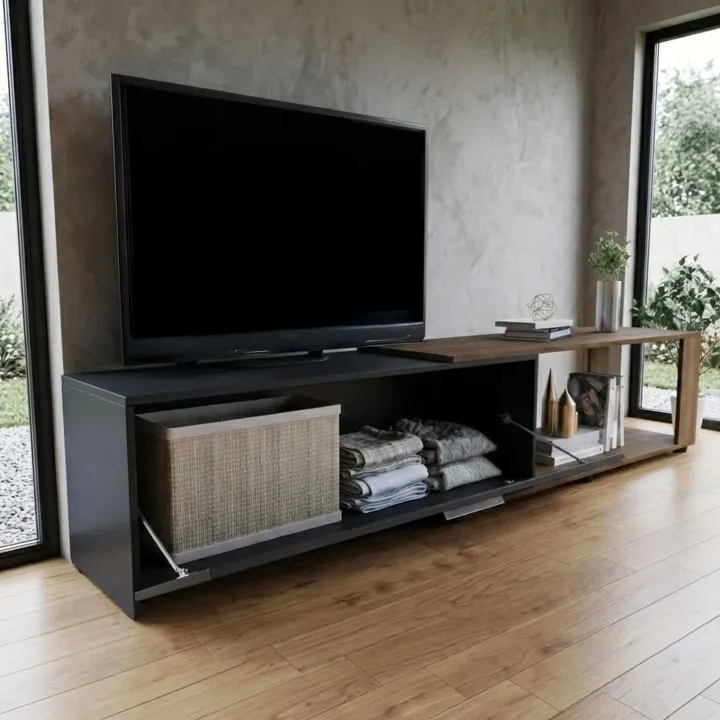 Mobile porta tv 122x40h cm estensibile e trasformabile in angolare noce antracite Venezia