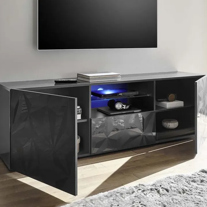 Mobile porta TV 181x57h cm grigio lucido con serigrafia Marvis