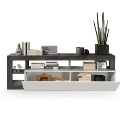 Mobile porta TV 184x58h cm moderna bianco lucido ossido Invictus