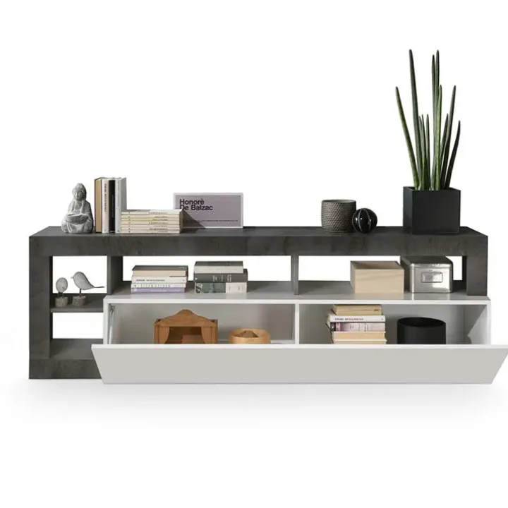 Mobile porta TV 184x58h cm moderna bianco lucido ossido Invictus