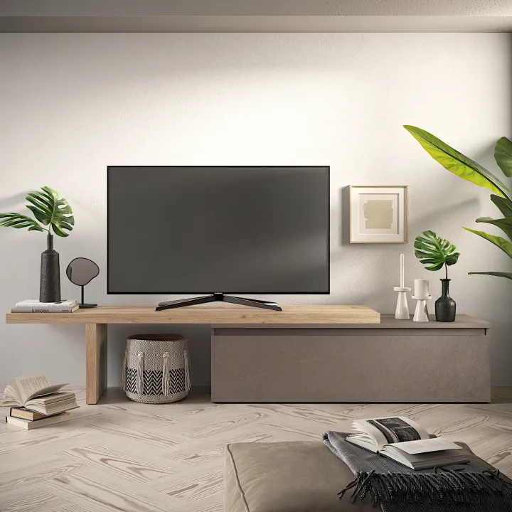 Mobile porta tv 230x150h cm moderna marrone rovere chiaro Sunset 95