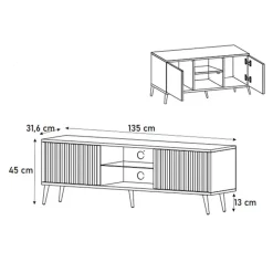 Mobile porta TV 135x45h cm moderno 2 ante nero cannettato Celestia