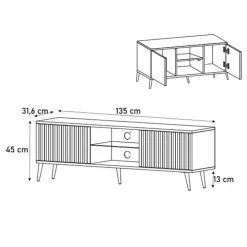 Mobile porta TV 135x45h cm moderno 2 ante bianco cannettato Celestia