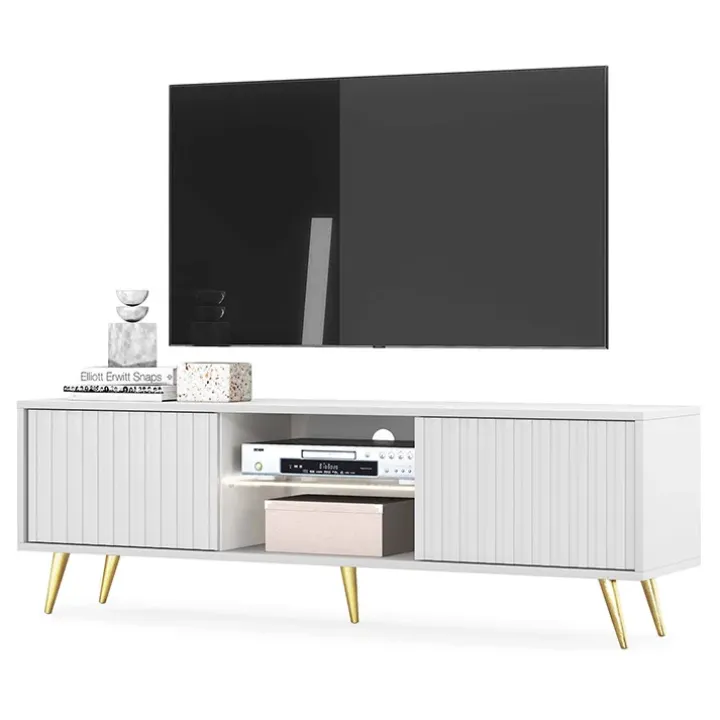 Mobile porta TV 135x45h cm moderno 2 ante bianco cannettato Celestia