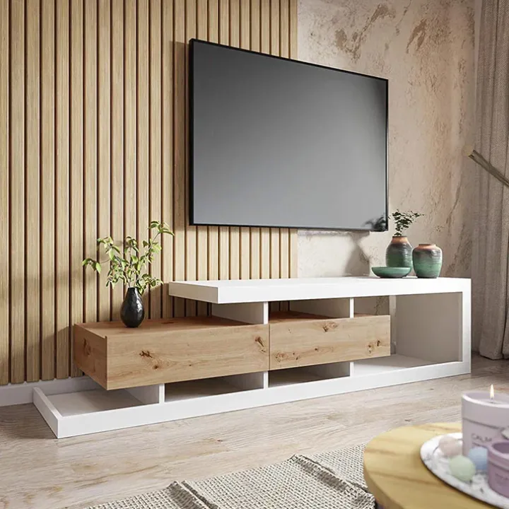 Mobile porta TV 198x45h cm moderno bianco rovere Pabla