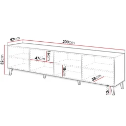 Mobile porta TV 200x52h cm moderno con frontale decorato grigio lucido Placida
