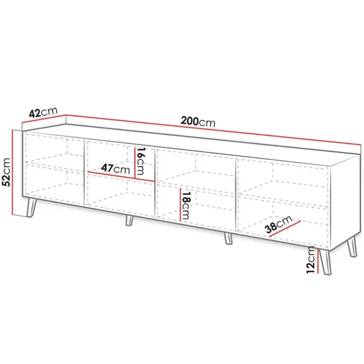 Mobile porta TV 200x52h cm moderno con frontale decorato grigio lucido Placida