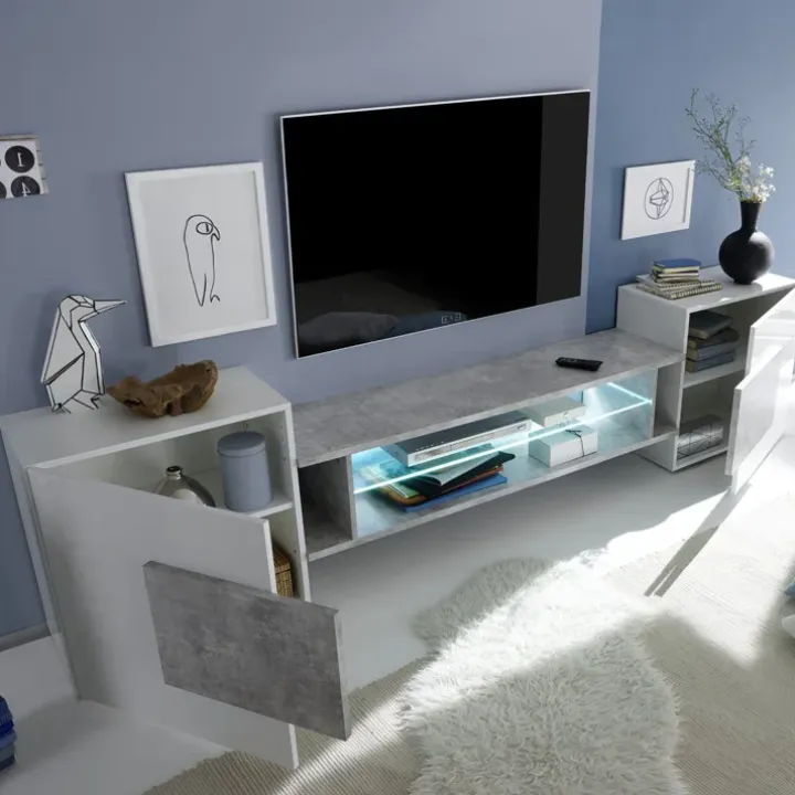 Mobile porta TV 258x61h cm moderno laccato bianco lucido Starck