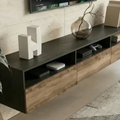 Mobile porta TV 270x42h cm moderno noce antico nero frassinato Emotion Gihome®