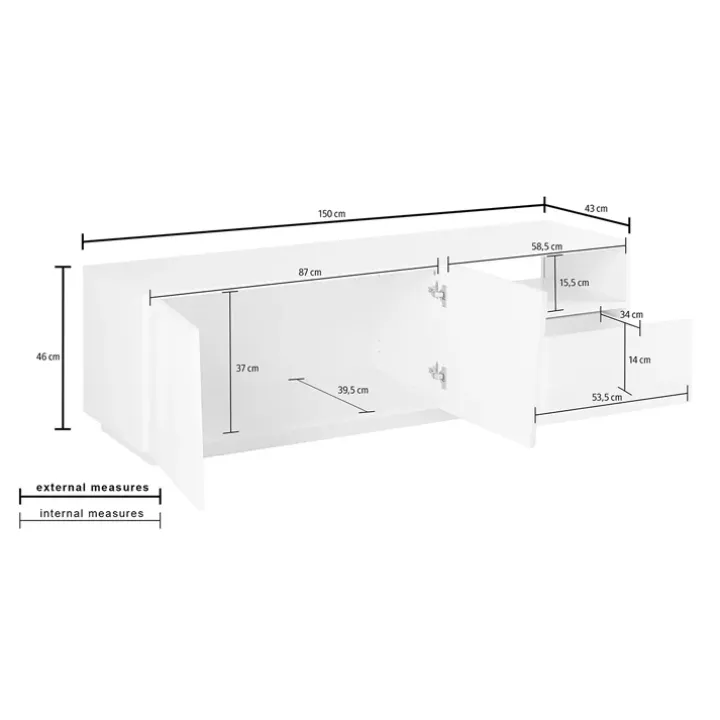 Mobile porta TV 150x46h cm moderno ossido Candia Gihome®