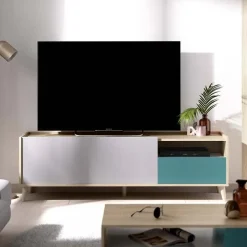 Mobile porta TV 155x47h cm moderno rovere grigio bianco petrolio Dominic