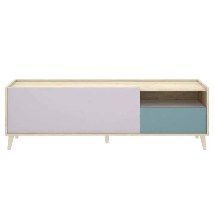 Mobile porta TV 155x47h cm moderno rovere grigio bianco petrolio Dominic