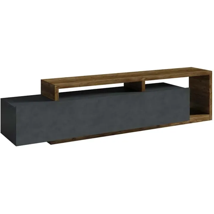 Mobile porta TV 219x52h cm moderno soggiorno antracite spatolato noce Megan Gihome®