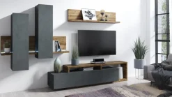 Mobile porta TV 219x52h cm moderno soggiorno antracite spatolato noce Megan Gihome®