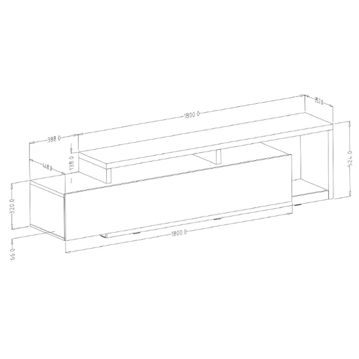 Mobile porta TV 219x52h cm moderno soggiorno antracite spatolato noce Megan Gihome®