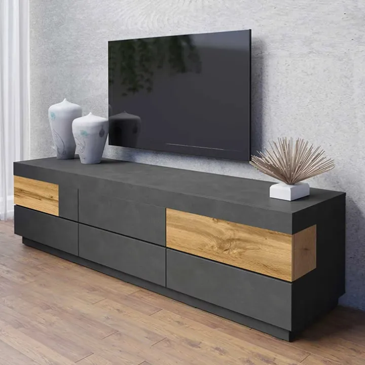 Mobile porta TV 206x54h cm moderno soggiorno antracite rovere Bahama
