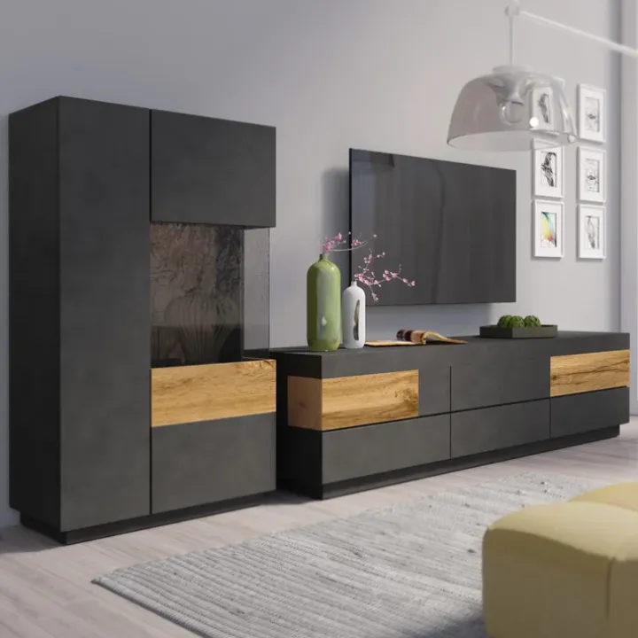 Mobile porta TV 206x54h cm moderno soggiorno antracite rovere Bahama