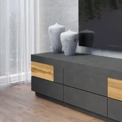 Mobile porta TV 206x54h cm moderno soggiorno antracite rovere Bahama