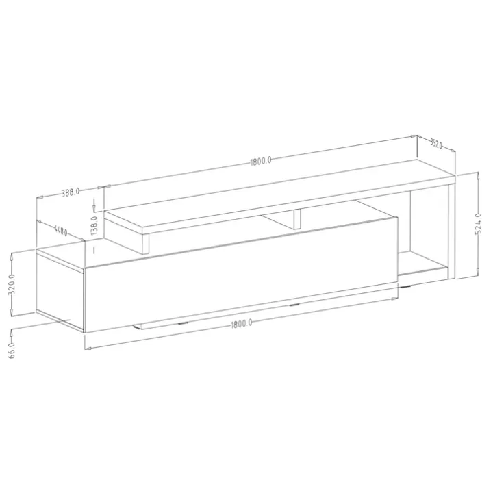 Mobile porta TV 219x52h cm moderno soggiorno nero opaco Megan Gihome®