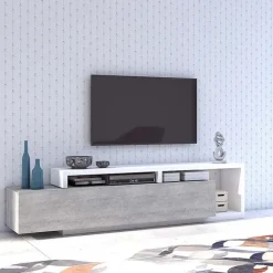 Mobile porta TV 219x52h cm moderno soggiorno bianco cemento Megan Gihome®