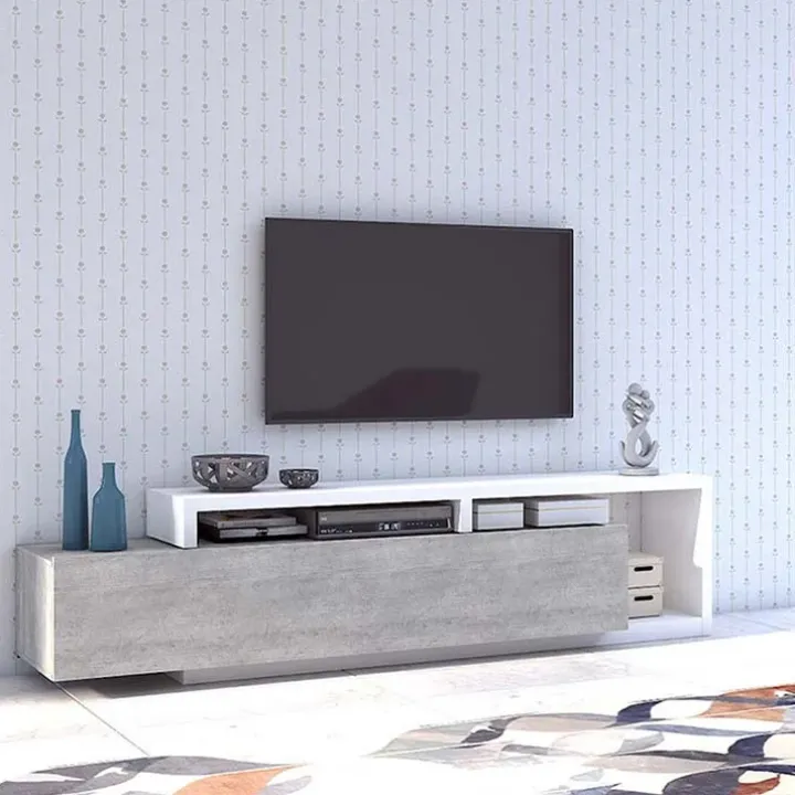 Mobile porta TV 219x52h cm moderno soggiorno bianco cemento Megan Gihome®