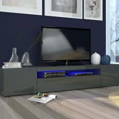 Mobile porta TV 200x37h cm soggiorno antracite Light Big Gihome®