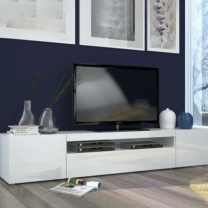 Mobile porta TV 200x37h cm soggiorno bianco laccato lucido Light Big Gihome®