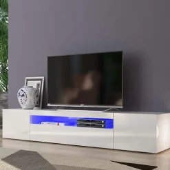 Mobile porta TV 200x37h cm soggiorno bianco laccato lucido Light Big Gihome®