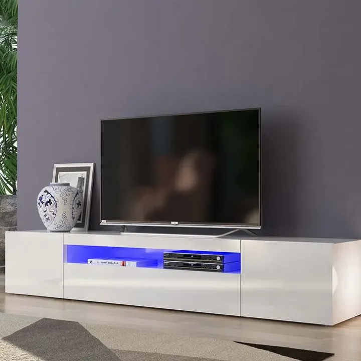 Mobile porta TV 200x37h cm soggiorno bianco laccato lucido Light Big Gihome®