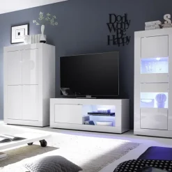Mobile porta TV 140x56h cm soggiorno bianco lucido Eternity