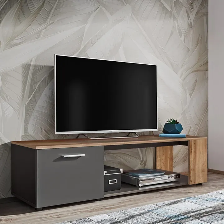 Mobile porta TV 150x39h cm soggiorno nero opaco rovere Caravaggio