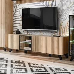 Mobile porta TV 160x52h cm soggiorno noce con stampa nera Mendes