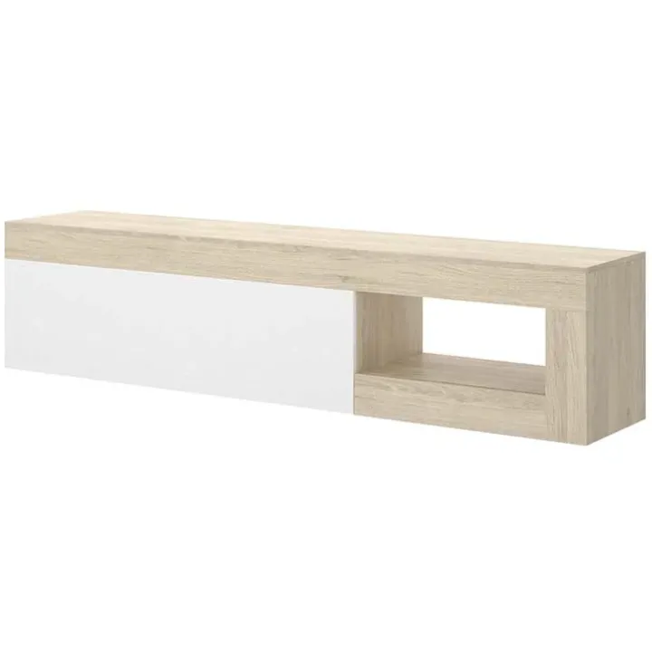 Mobile porta TV 204x48h cm soggiorno rovere bianco lucido Manfred