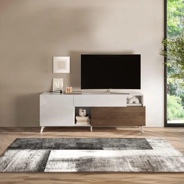 Mobile porta TV 181x67h cm soggiorno bianco lucido rovere scuro Witty