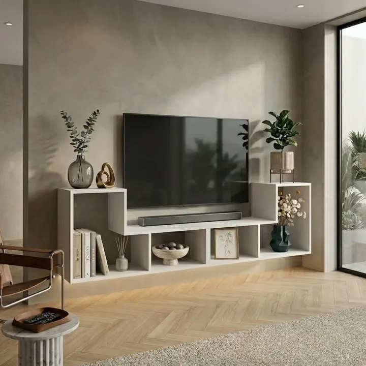 Mobile porta TV 183x54h cm 4 vani a vista moderno multifunzione bianco Camaleo