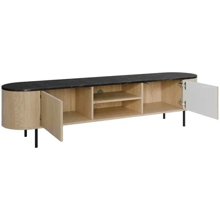 Mobile porta tv 184x45h cm 2 vani rovere effetto marmo nero Roundi