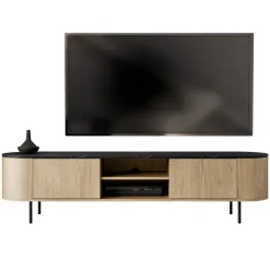Mobile porta tv 184x45h cm 2 vani rovere effetto marmo nero Roundi