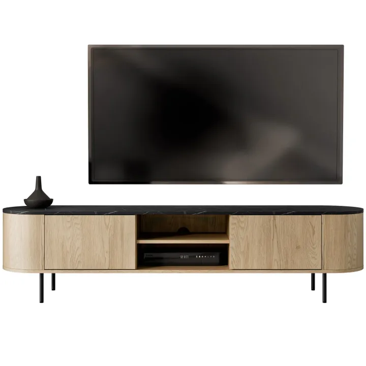 Mobile porta tv 184x45h cm 2 vani rovere effetto marmo nero Roundi