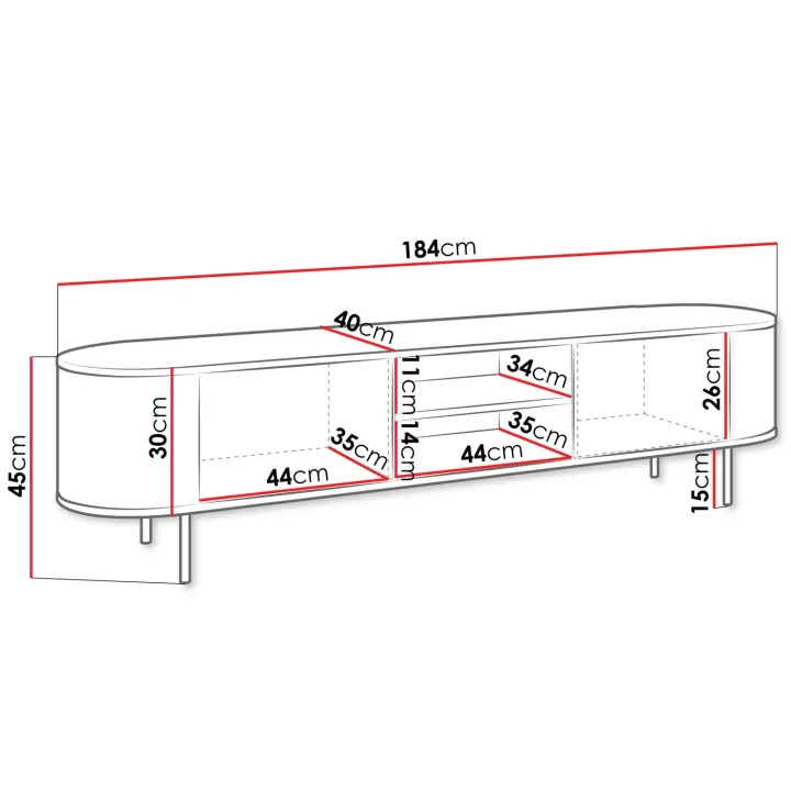 Mobile porta tv 184x45h cm 2 vani rovere effetto marmo bianco Roundi