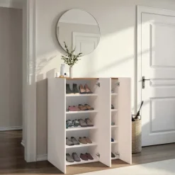 Mobile scarpiera multiuso ingresso 94x114h cm 3 ante beige cashmere top rovere scuro Mercor