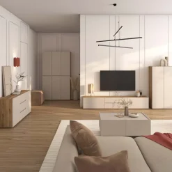 Mobile TV basso 200x36h cm 2 cassetti 2 ante a ribalta cashmere rovere Delia