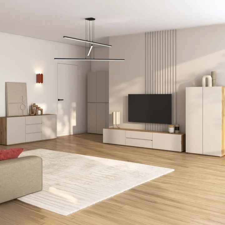 Mobile TV basso 200x36h cm 2 cassetti 2 ante a ribalta cashmere rovere Delia