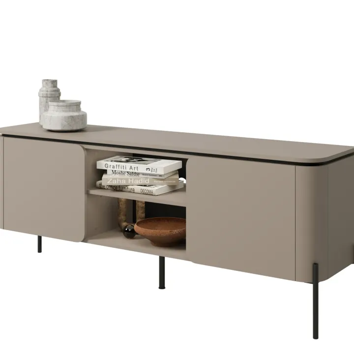 Mobile TV moderno 163x65h cm 2 ante 2 ripiani tortora Carty