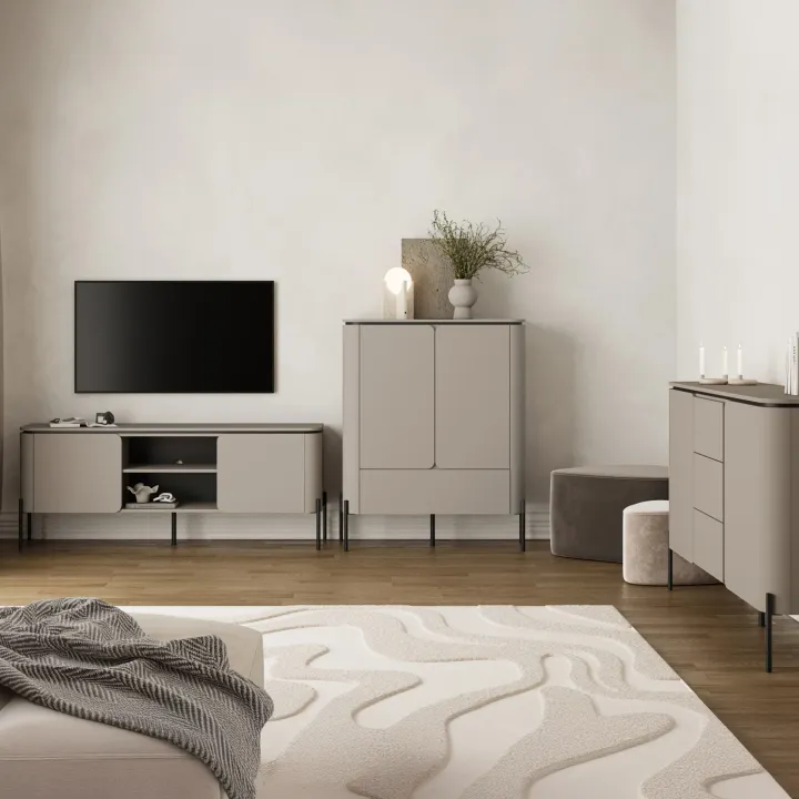 Mobile TV moderno 163x65h cm 2 ante 2 ripiani tortora Carty