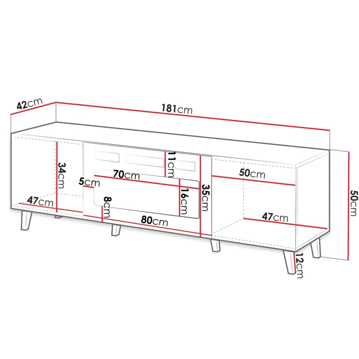 Mobile TV moderno 181x50h cm con camino elettrico cannettato quercia Essence